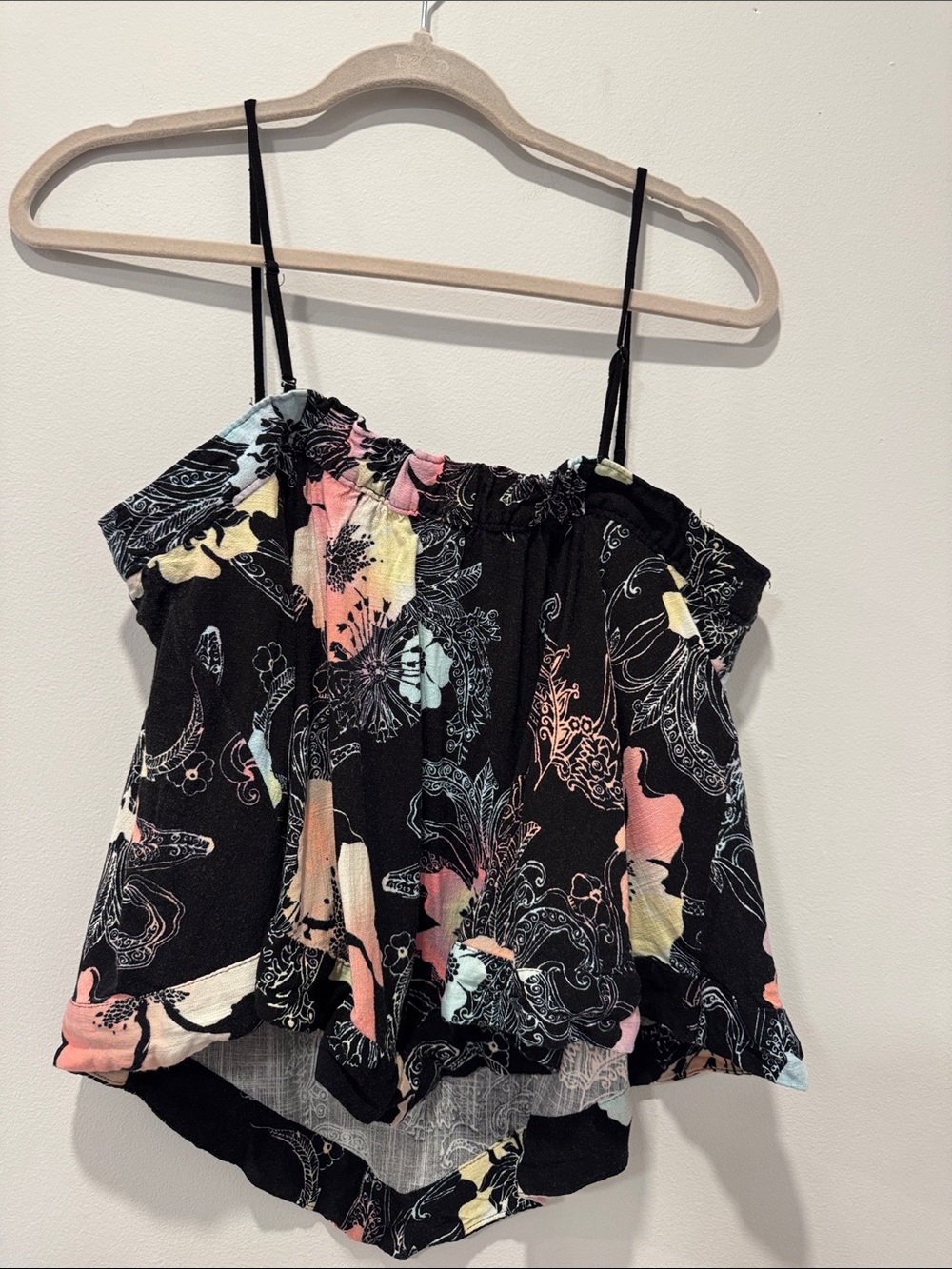 Free People Black Floral Off-Shoulder Cami with Pastel Accents - Picture 5 of 5